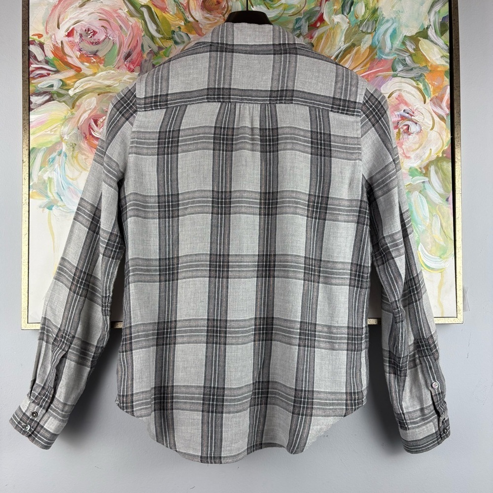PAIGE Gray Plaid Buttonless Shirt Blouse Size M - Picture 9 of 12